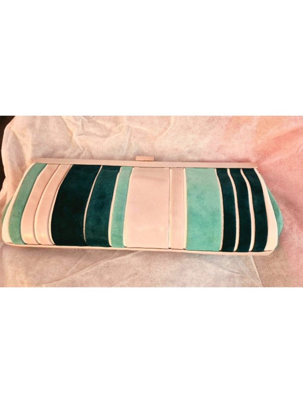 Kenneth Cole Teal and Grey Suede and Leather Clutch Handbag EUC